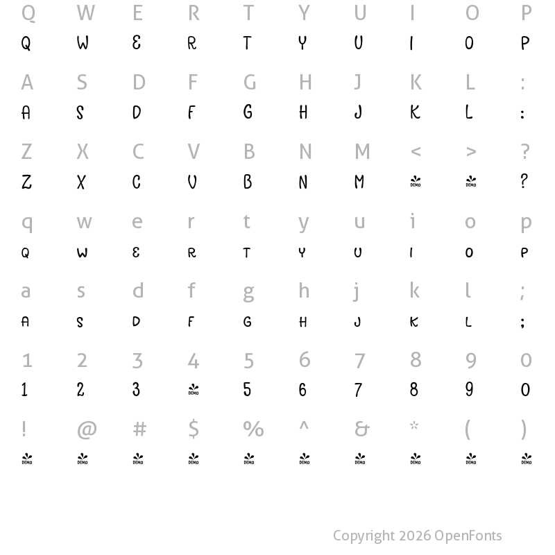 Character Map of FONTSPRING DEMO - Avaline Script SC Regular Regular