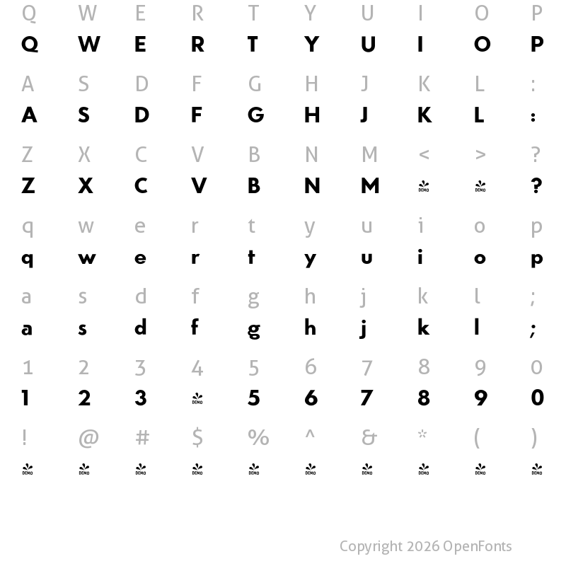 Character Map of FONTSPRING DEMO - Azur XBold Regular