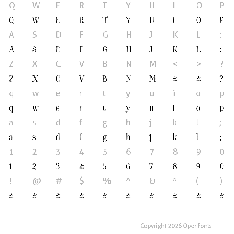 Character Map of FONTSPRING DEMO - Bach Bold Regular