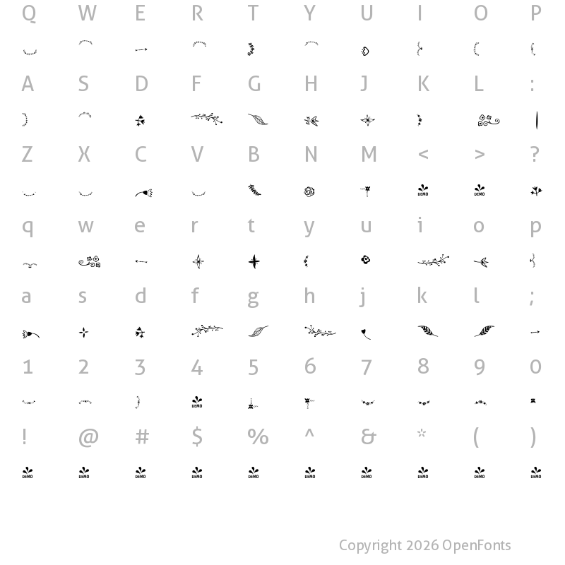 Character Map of FONTSPRING DEMO - Bach Floral Regular