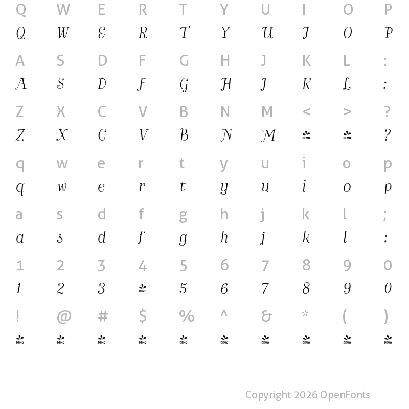 Character Map of FONTSPRING DEMO - Bach It Regular