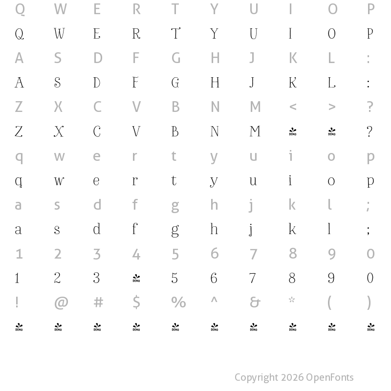 Character Map of FONTSPRING DEMO - Bach Light Regular