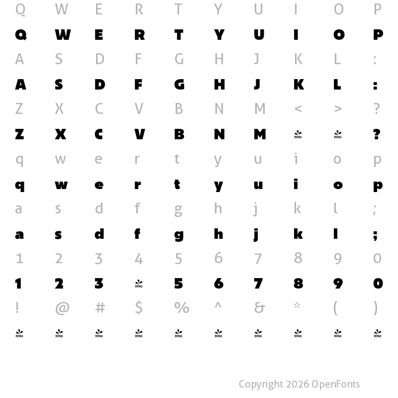 Character Map of FONTSPRING DEMO - Bajazzo Blk Regular