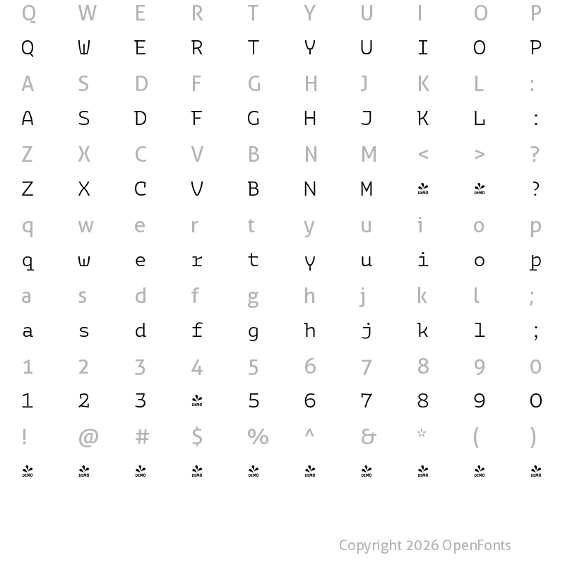 Character Map of FONTSPRING DEMO - Bakemono Mono Light Regular