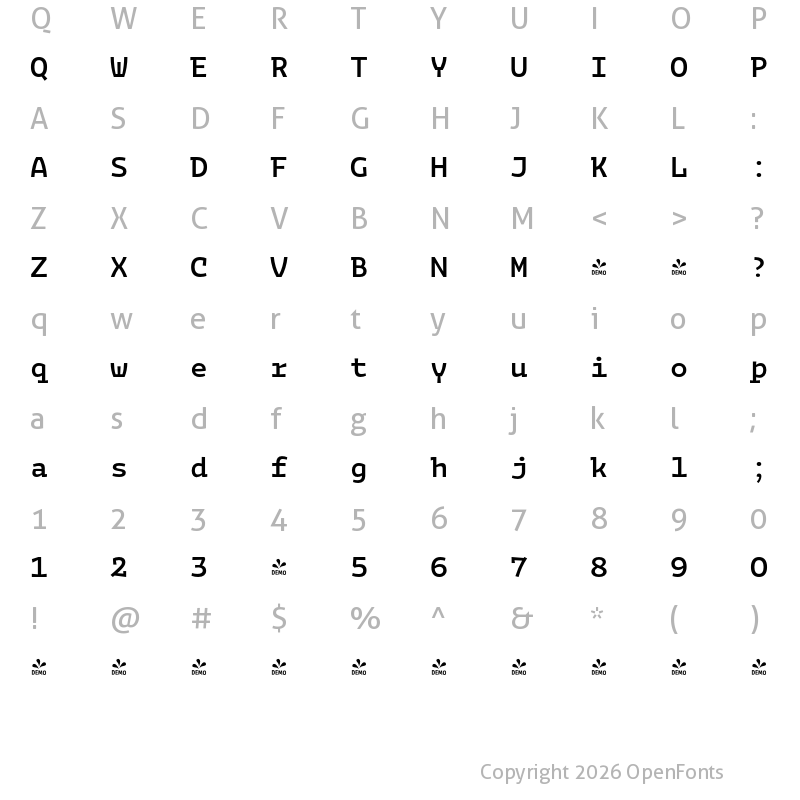 Character Map of FONTSPRING DEMO - Bakemono Mono Medium Regular