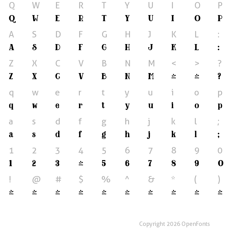 Character Map of FONTSPRING DEMO - Baker Street Black Regular