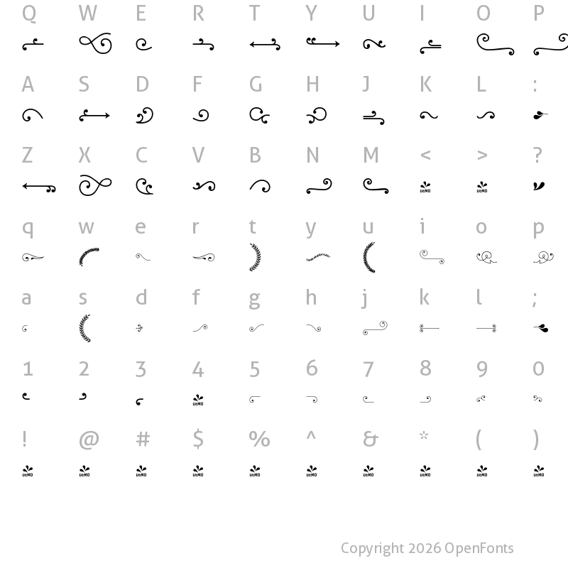 Character Map of FONTSPRING DEMO - Baker Street Swash Regular