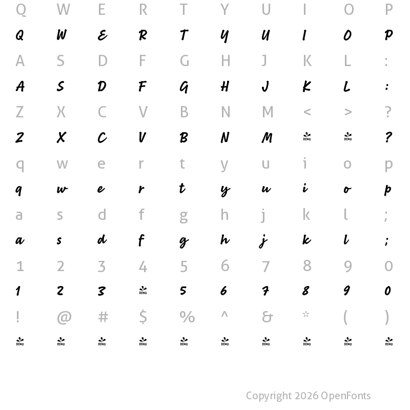 Character Map of FONTSPRING DEMO - Bakeshop Bold