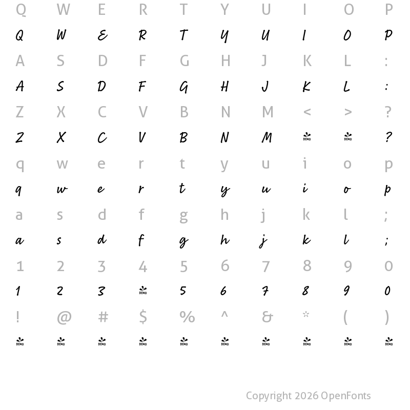 Character Map of FONTSPRING DEMO - Bakeshop Regular