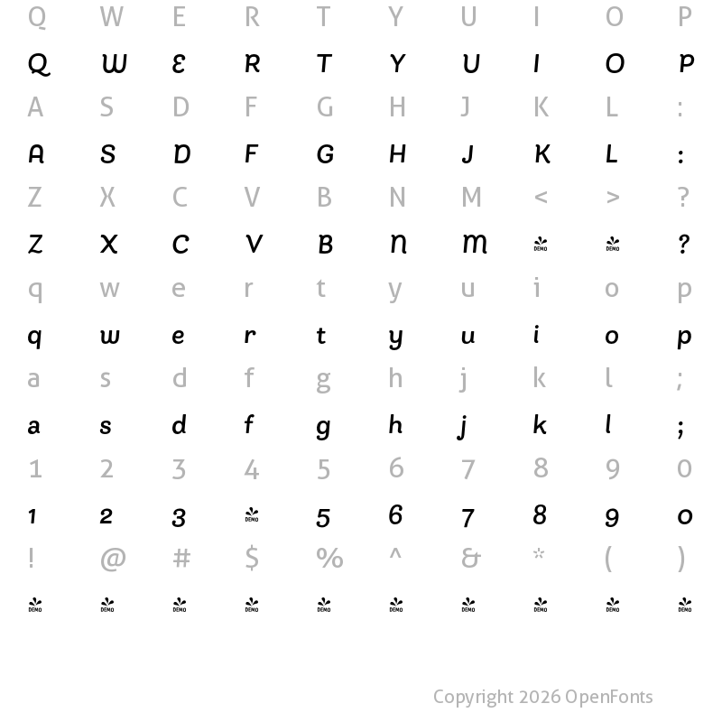 Character Map of FONTSPRING DEMO - Bakewell Bold Italic