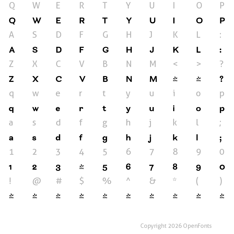 Character Map of FONTSPRING DEMO - Bakewell Heavy Semi-Wide Regular