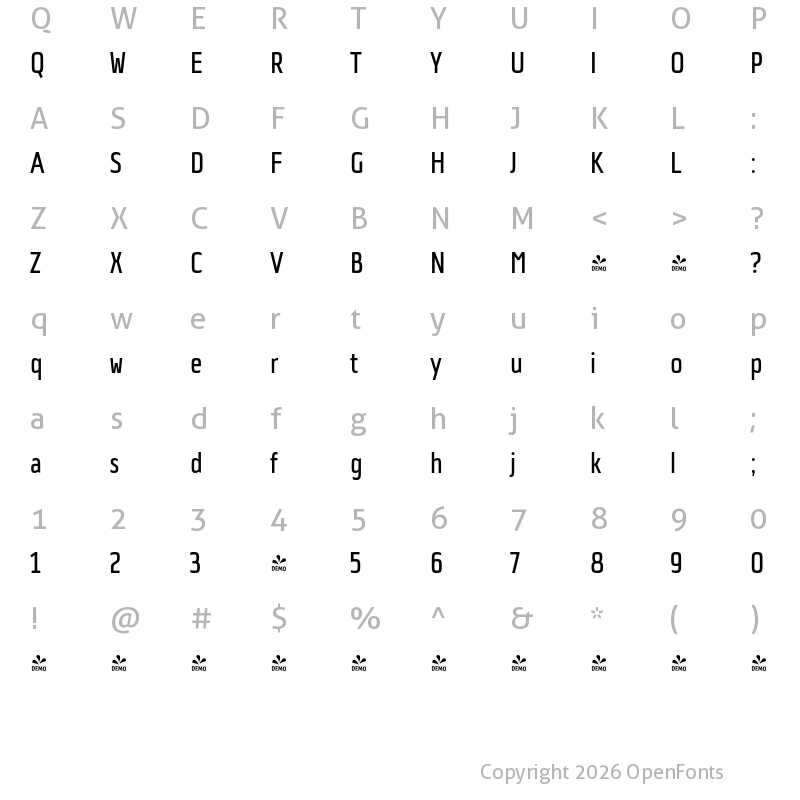 Character Map of FONTSPRING DEMO - Balcon Bold Regular