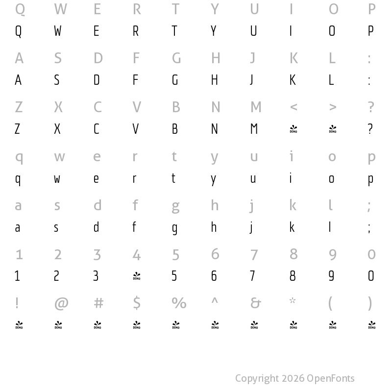 Character Map of FONTSPRING DEMO - Balcon Regular Regular