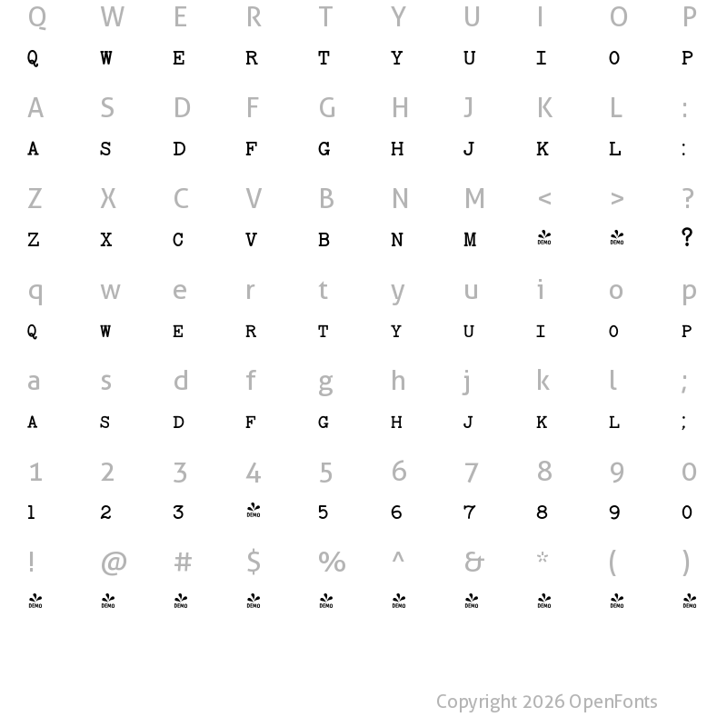 Character Map of FONTSPRING DEMO - BaltimoreTypewriterSmallCaps Regular