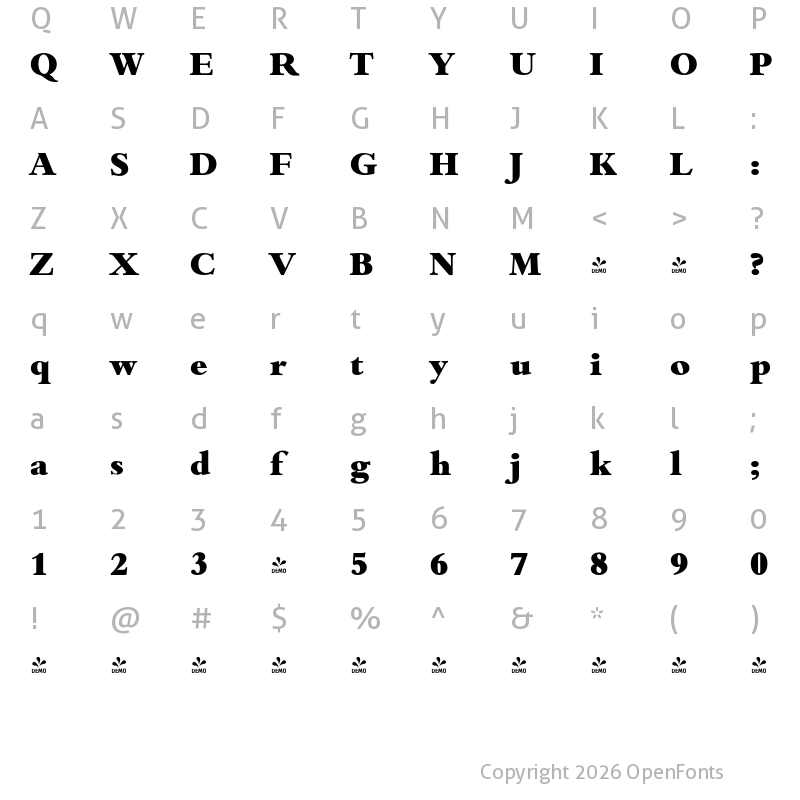 Character Map of FONTSPRING DEMO - Bamberg Serial Heavy Regular