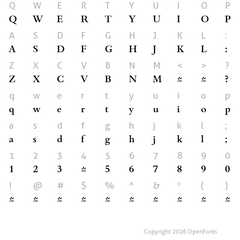 Character Map of FONTSPRING DEMO - Bamberg Serial Medium Regular