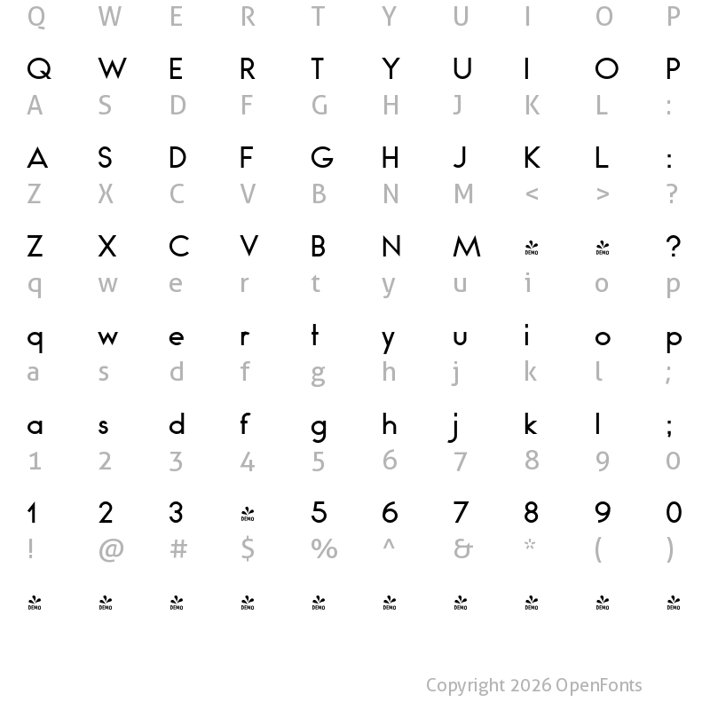 Character Map of FONTSPRING DEMO - Bambino Regular
