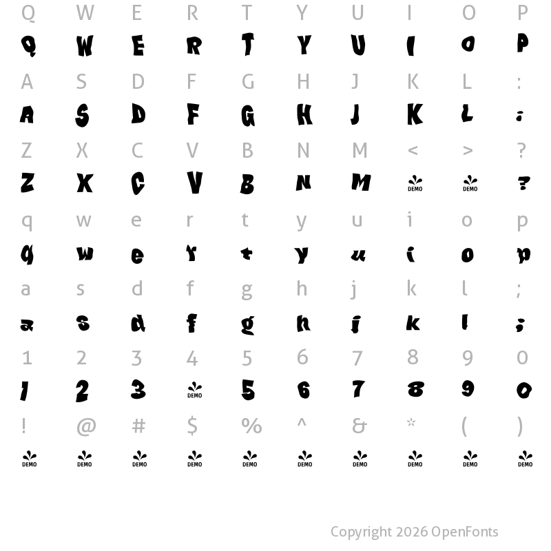 Character Map of FONTSPRING DEMO - Bangel Black Wave Regular