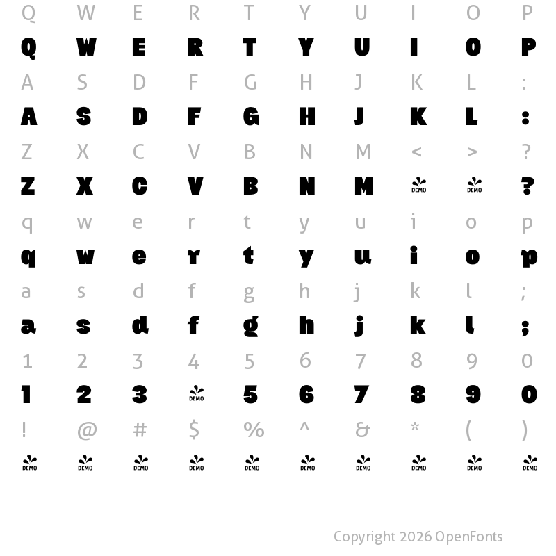 Character Map of FONTSPRING DEMO - Bangel Ultra Black Regular