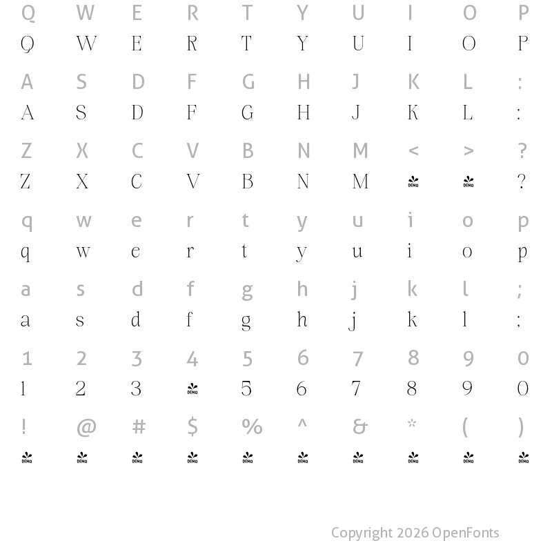 Character Map of FONTSPRING DEMO - Banzela Regular