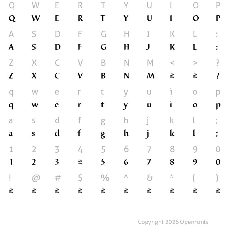Character Map of FONTSPRING DEMO - Barbedor FS Bold