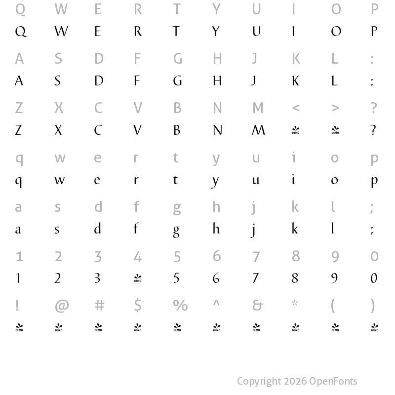 Character Map of FONTSPRING DEMO - Barbedor FS Regular