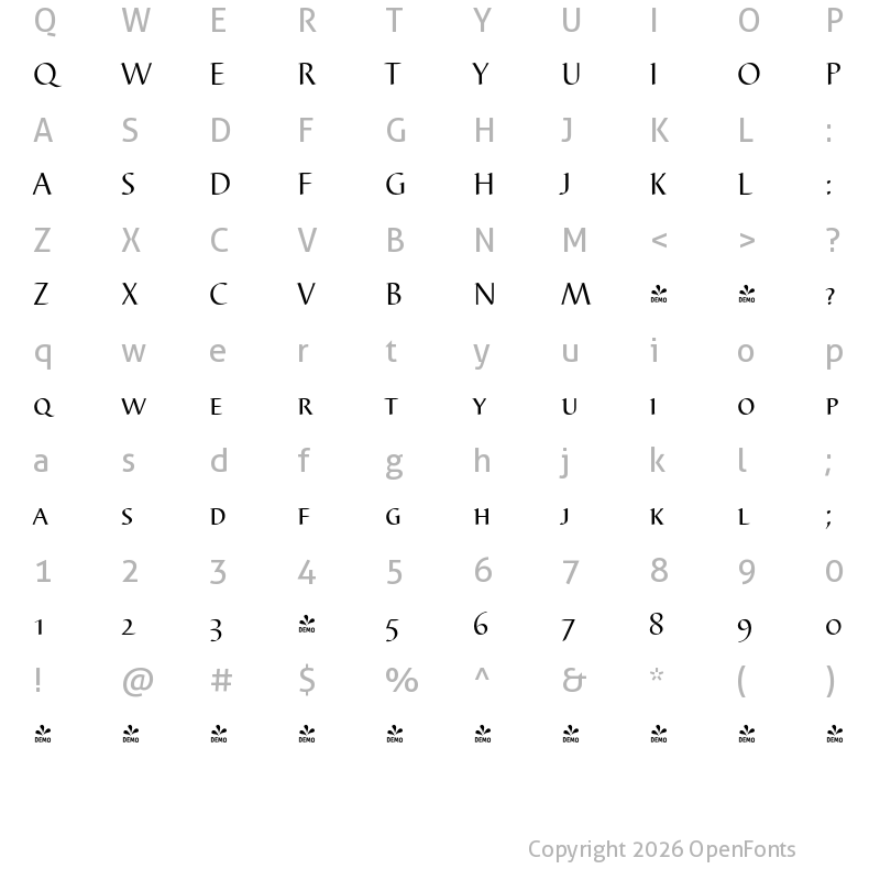 Character Map of FONTSPRING DEMO - Barbedor Pro Caps Regular