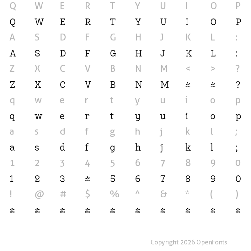 Character Map of FONTSPRING DEMO - Bardamu Light Regular