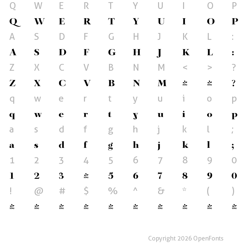 Character Map of FONTSPRING DEMO - Barocco Display PRO Black Bold