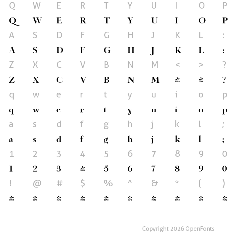Character Map of FONTSPRING DEMO - Barocco Display PRO Light Bold