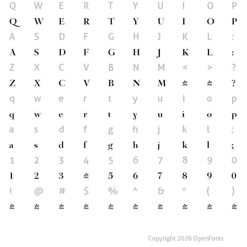 Character Map of FONTSPRING DEMO - Barocco Display PRO Regular Regular
