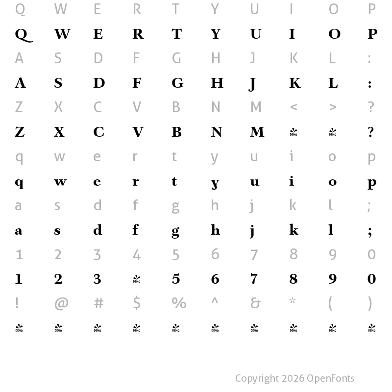 Character Map of FONTSPRING DEMO - Barocco Text PRO Black Regular