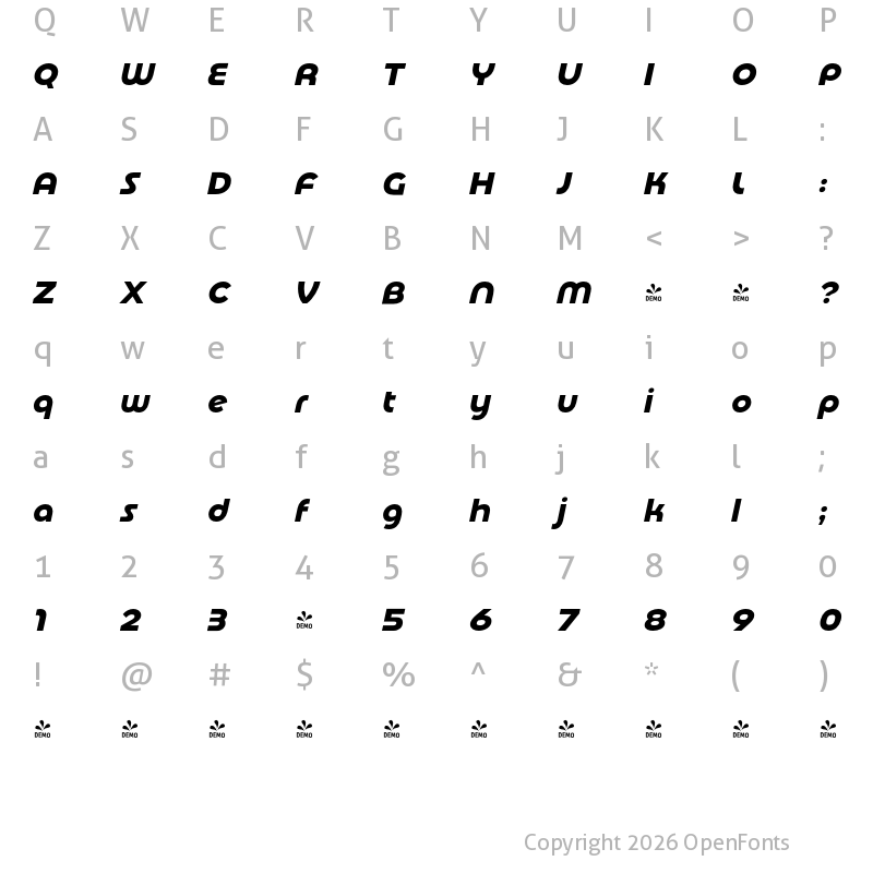 Character Map of FONTSPRING DEMO - Basenji Med Italic