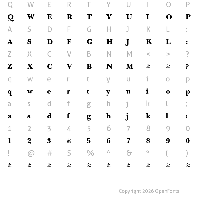 Character Map of FONTSPRING DEMO - Baskerville Nova Pro Black Regular