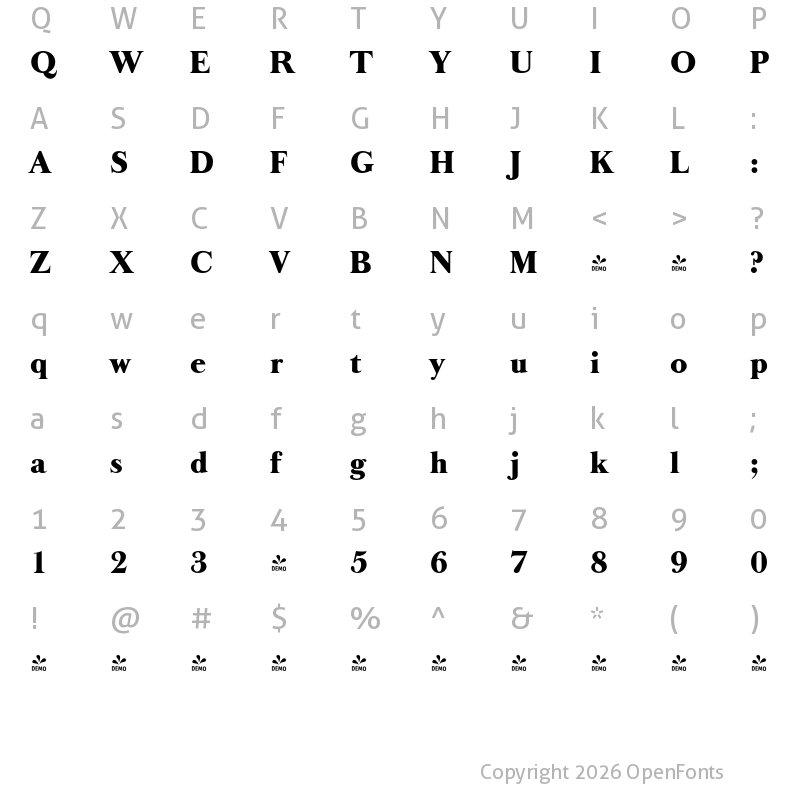 Character Map of FONTSPRING DEMO - Baskerville Old Serial Heavy Regular