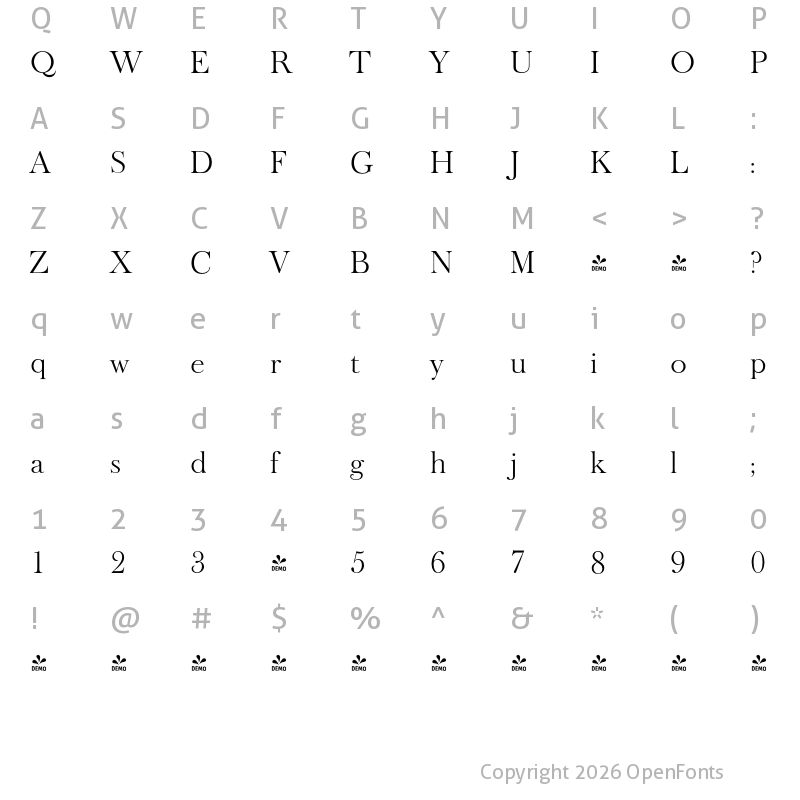 Character Map of FONTSPRING DEMO - Baskerville Old Serial Light Regular