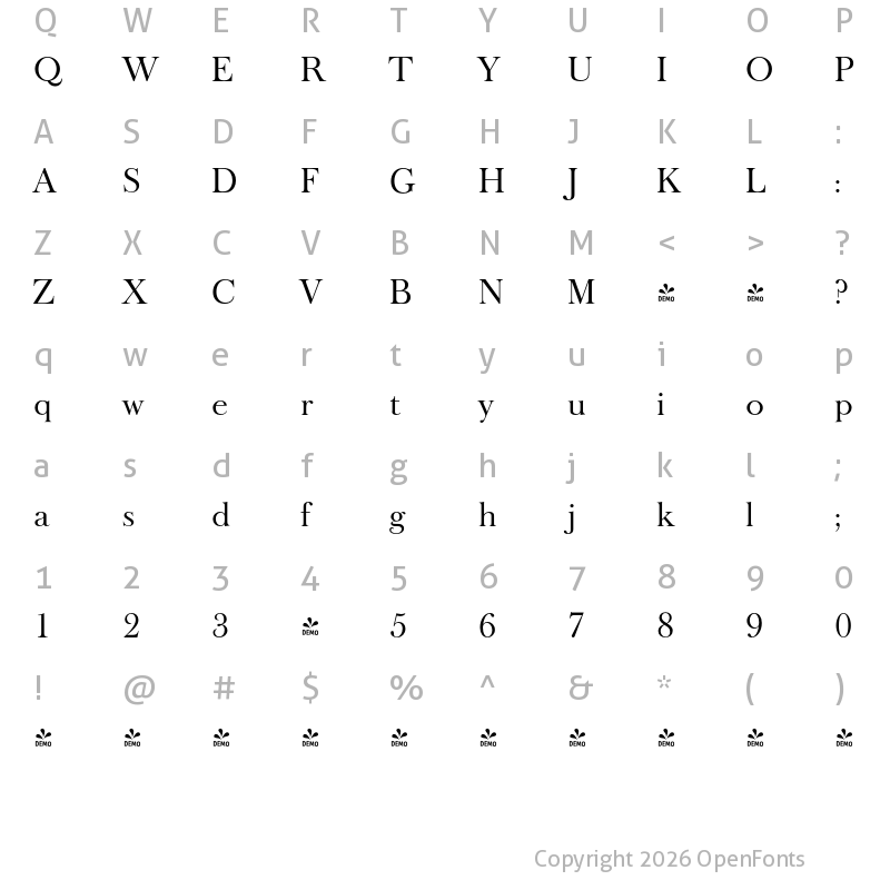 Character Map of FONTSPRING DEMO - Baskerville Old Serial Regular
