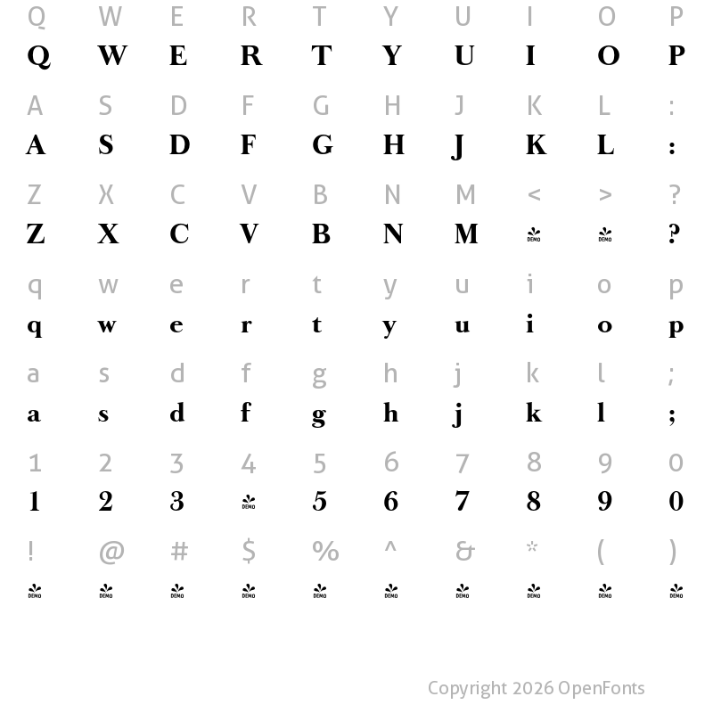 Character Map of FONTSPRING DEMO - Baskerville Old Serial Xbold Regular