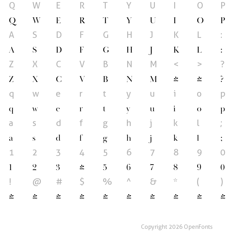 Character Map of FONTSPRING DEMO - Baskerville Poster PT Regular