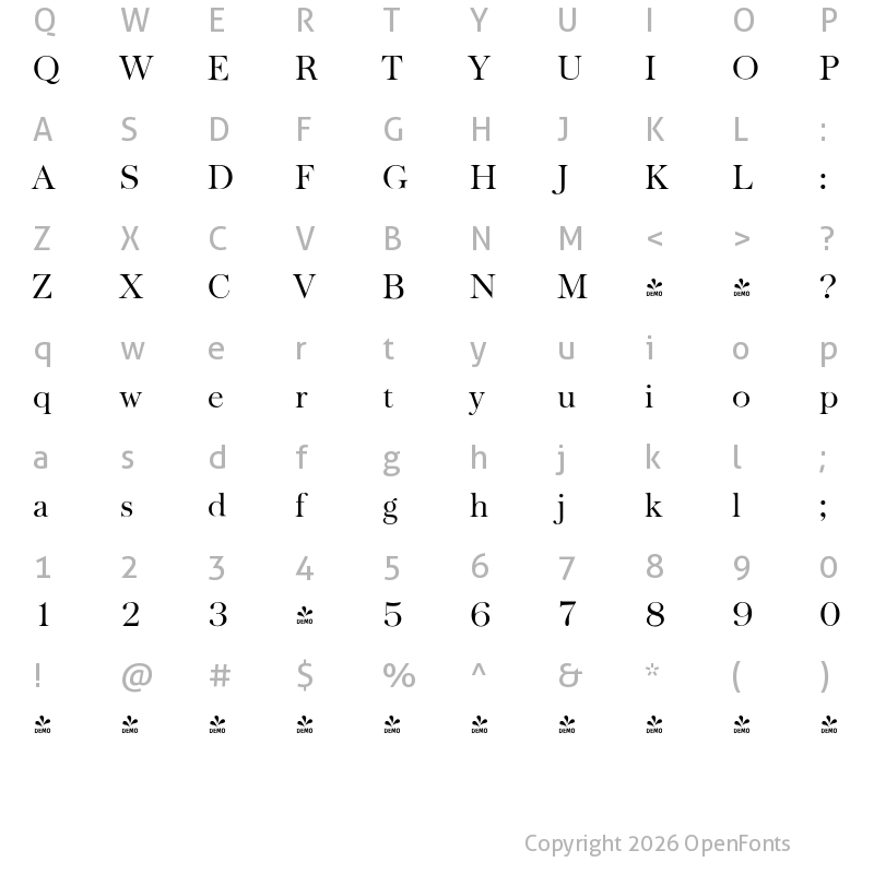 Character Map of FONTSPRING DEMO - Baskerville Serial Light Regular