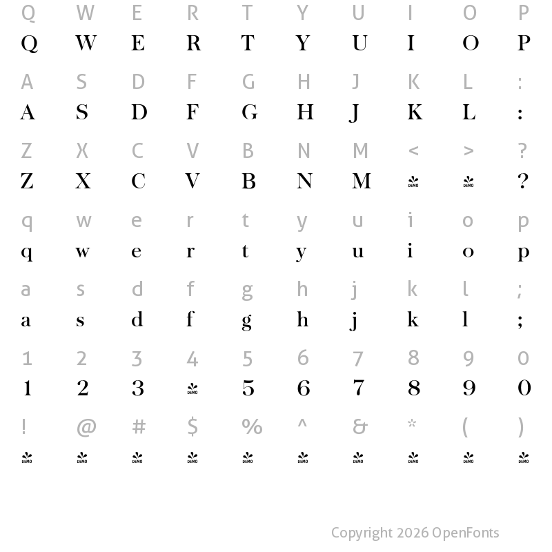 Character Map of FONTSPRING DEMO - Baskerville Serial Medium Regular