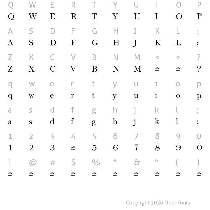 Character Map of FONTSPRING DEMO - Baskerville Serial Regular