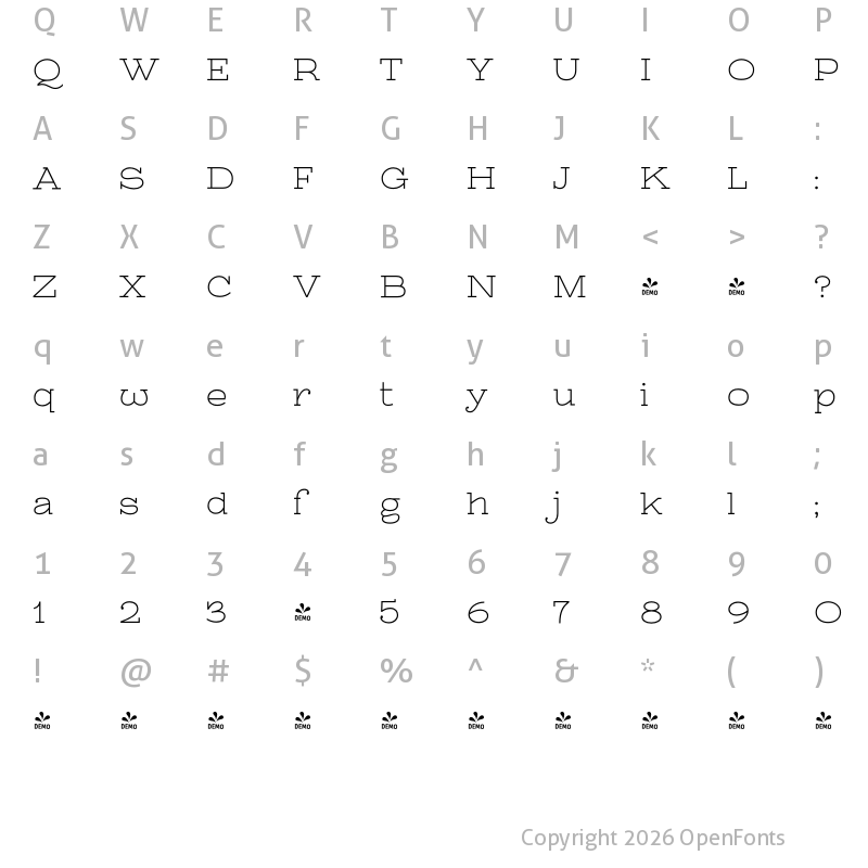 Character Map of FONTSPRING DEMO - Battleslab Light