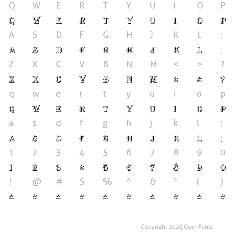 Character Map of FONTSPRING DEMO - Bay Tavern Open S Regular