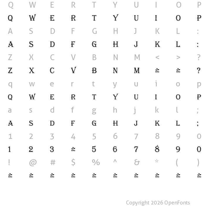 Character Map of FONTSPRING DEMO - Bay Tavern S Light Regular