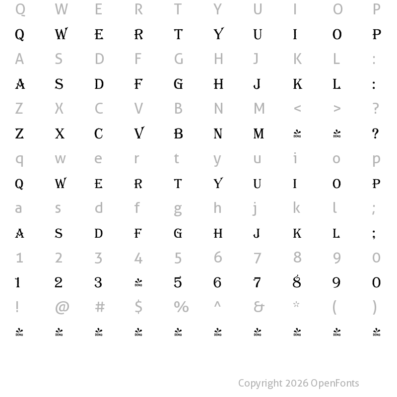 Character Map of FONTSPRING DEMO - Bay Tavern S Plain Regular