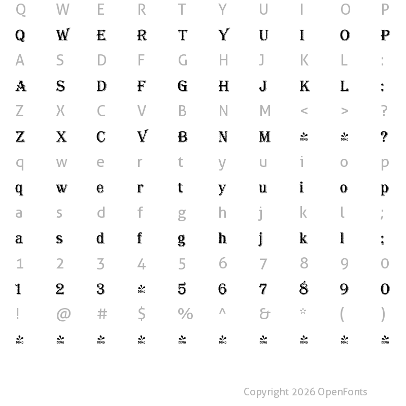Character Map of FONTSPRING DEMO - Bay Tavern X Regular