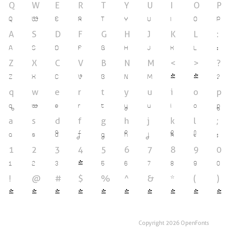 Character Map of FONTSPRING DEMO - Bayadera 4F Regular