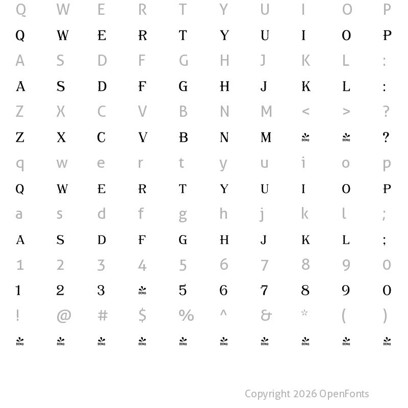 Character Map of FONTSPRING DEMO - Bayside Tavern Fill S Regular