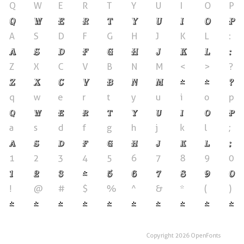 Character Map of FONTSPRING DEMO - Bayside Tavern Open SL Italic